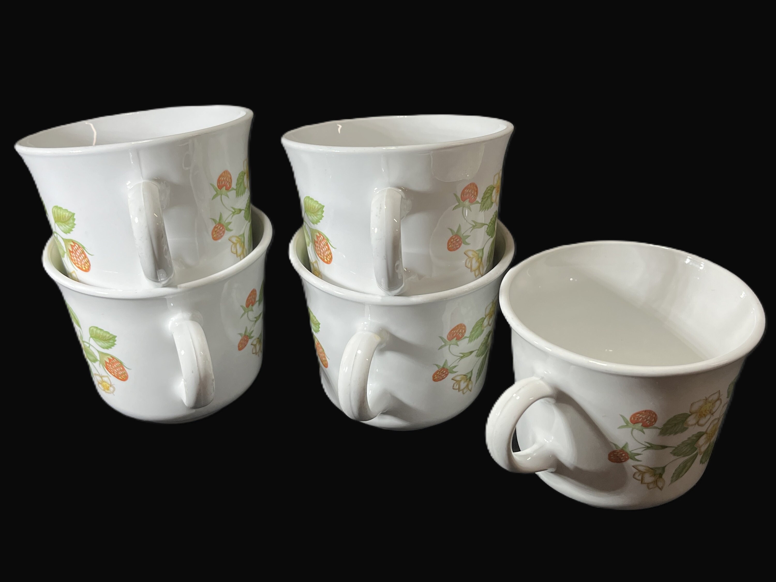 Vintage Corelle Strawberry Sundae Cups & Saucers - Set of 5 Cups, 6 ...
