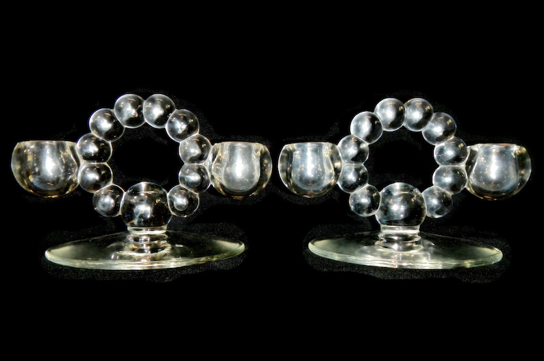 candelabra home decor Vintage Clear Glass Double Candlestick Holders Imperial Candlewick dining Pair taper candle 1940s wedding