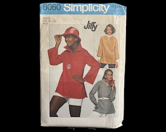 Vintage Simplicity Sewing Pattern 8060- Misses' Pullover Top, Large Size 18-20, 1977, plus size- women's, ladies,shirt, tunic,1970s clothing