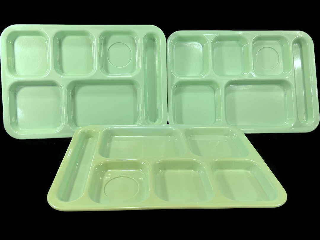 Vintage Lunch Trays, Set of 3 14.5x10, Vollrath USA, 1600, Jadite Green