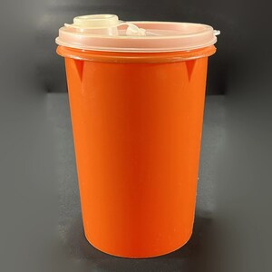 Vintage Tupperware Handolier Container, Lid - orange, sheer lid, 1970s, #321, 36 oz- beverage, pantry, kitchen, bulk food storage, picnic