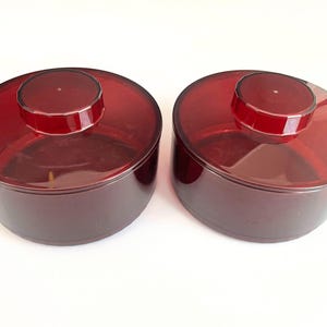 Vintage Tupperware Preludio Candy Dishes - set of 2 containers & 2 lids, acrylic, cranberry red, #2062, 1980s decor, serving, stackable