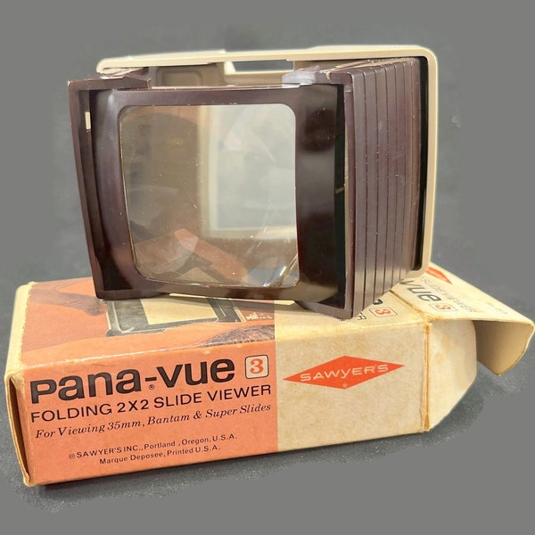 Vintage Pana-Vue Folding Slide Viewer - Sawyers, 1950s, compact- view finder, camera, collector, photography, retro photo prop, original box