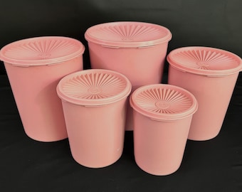 Vintage Tupperware Canister Set of 5 - Mauve Pink Coffee Tea Sugar Flour Cookie Canisters, Retro Storage Containers, 1980s kitchen decor