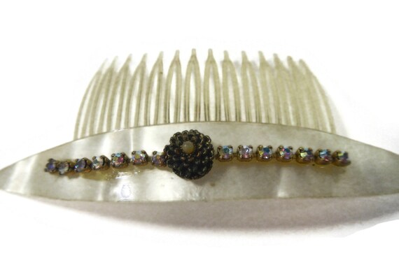 Vintage Hair Comb with Rhinestones & Medallion - … - image 6