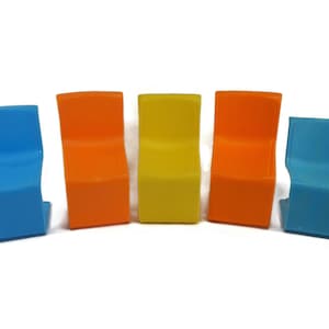 Vintage Barbie Townhouse Chairs - Set of 5, Mattel, 1973, orange, blue, yellow - Barbie doll furniture, mod chairs, Barbie accessories