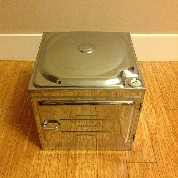 Vintage Everhot Rangette Oven - chrome, metal, thermometer, camp stove, camping gear, retro, country kitchen, farmhouse, cottage, cabin