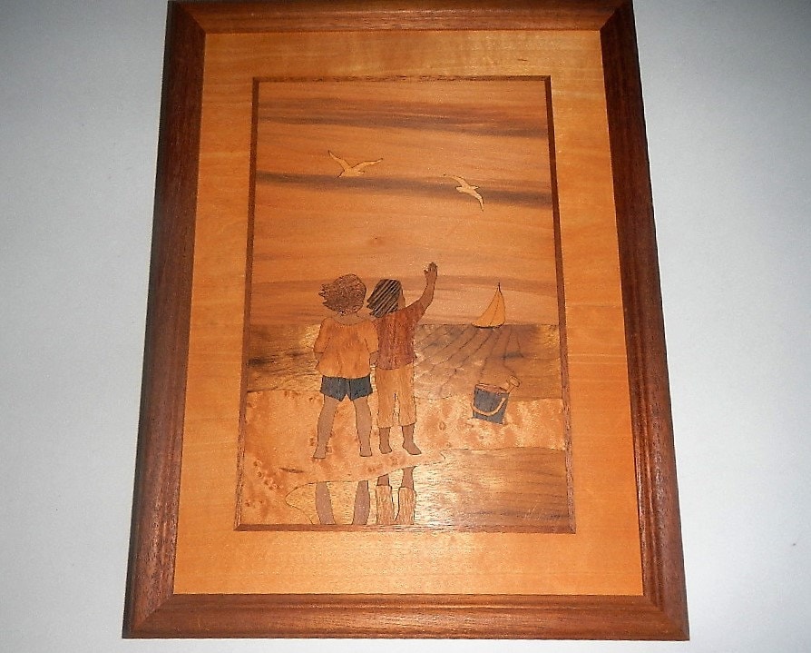 Vintage Hudson River Wood Inlay Wall Art or Marquetry Etsy