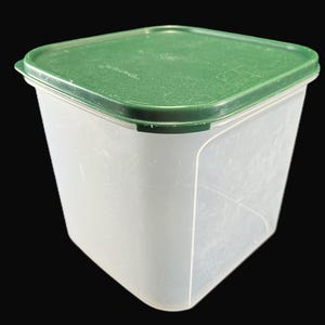 Vintage Tupperware Modular Mates Square 3 Canister, Lid - sheer, green lid, #1621, 17-cup - container, kitchen pantry, bulk food storage