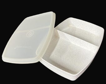 Vintage Tupperware Packette Divided Lunch Container - 813, fireworks, sheer - retro, kitchen, craft, storage, collectible, school, box