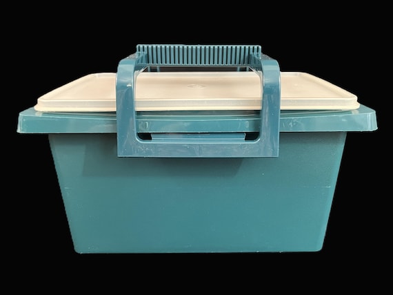 Vintage Tupperware Carry All Container With Lid and Handle - Teal