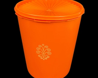 Vintage Tupperware Servalier Maxi Canister & Lid- orange, 1339, extra large, 6 quart, 24 cup - container, food, pantry storage, sugar, flour