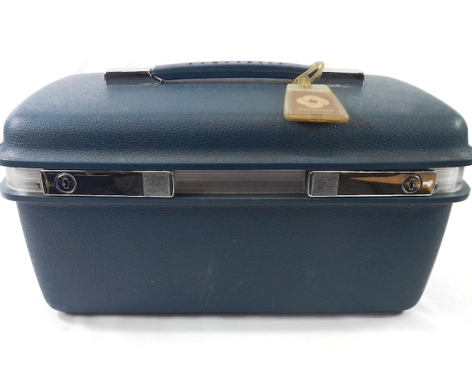 Vintage Samsonite Saturn Train Case Luggage Blue, 1970s Hard Plastic