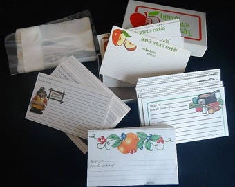 Vintage Recipe Cards and Protectors - Current, Inc.- 1970s- Here's What's Cookin', kitchen, peaches, apple, soup, cooking, baking, food prep