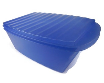 Vintage Tupperware Impressions Rectangular Storage Container, Lid - blue, sheer, 1970s - 3390, 3389, rectangular, crafts, storage, kitchen