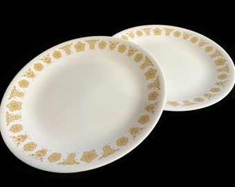 Vintage Corelle Butterfly Gold Lunch or Salad Plate - set of 2, 8-1/2" diameter, 1970s - Pyrex, CorningWare, microwave, harvest, dinnerware