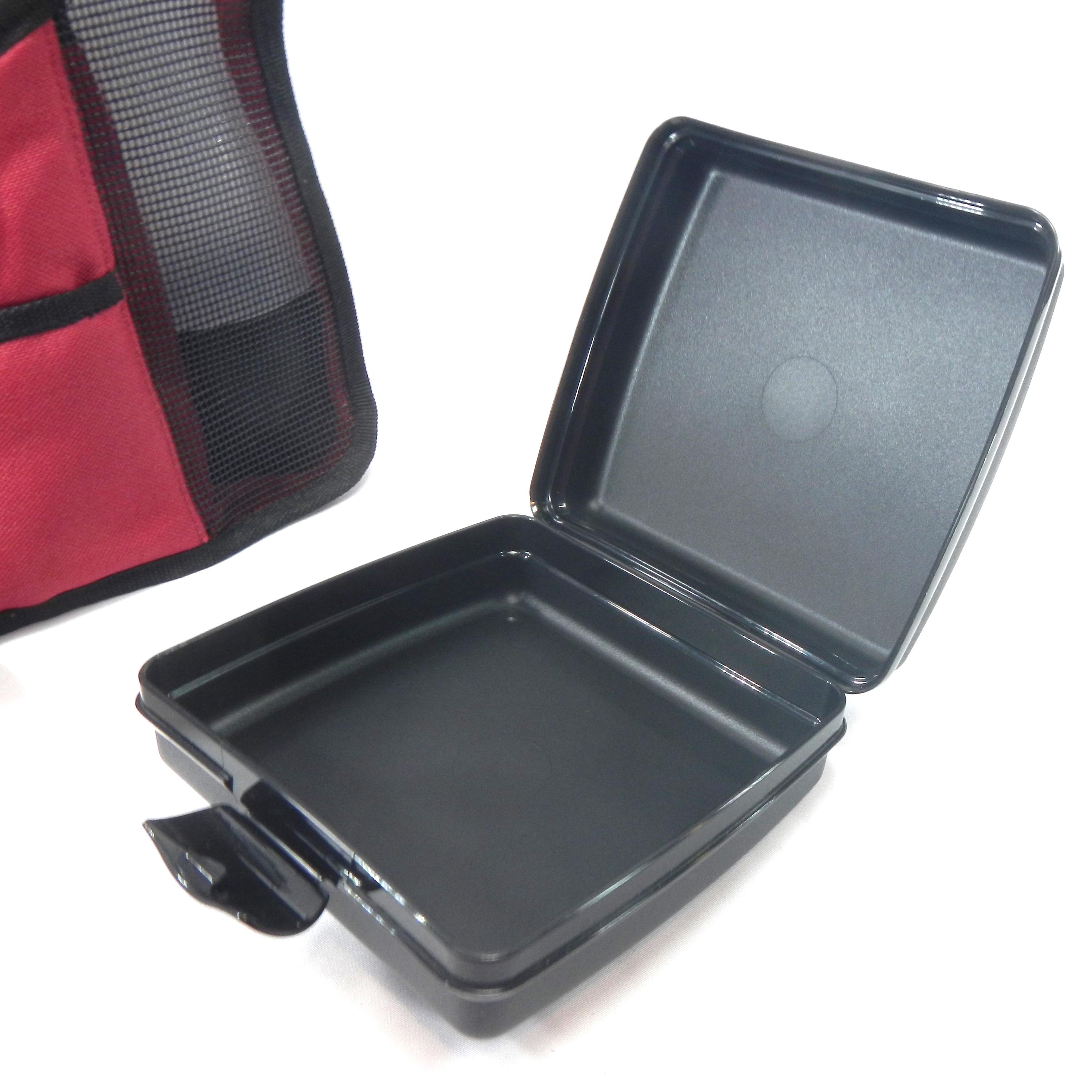 Vintage Tupperware Insulated Lunchbox Set - burgundy, black, nylon bag, sheer, 4pcs, sandwich keeper, Stow 'N Go bottle, snack cup,lunch box