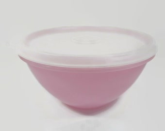 Vintage Tupperware Wonderlier Bowl, Lid - pink, sheer, #233, #238, 1970s - retro, kitchen, collectible, food storage, plastic, leftovers