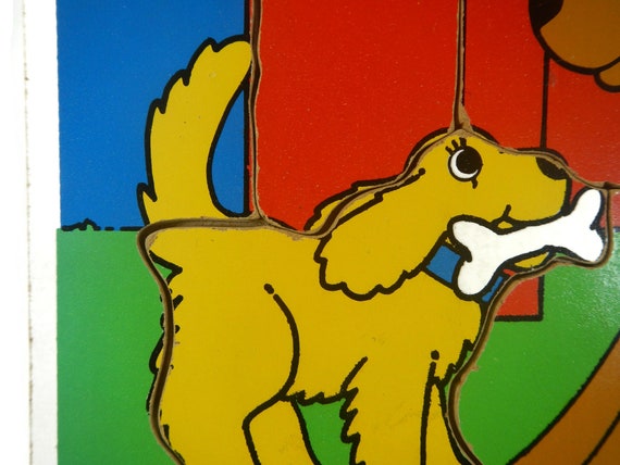 Vintage Playskool Dogs Puzzle - 186-03, Wooden, 6 Pieces, Young