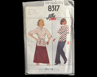 Vintage Simplicity's Sewing Pattern 8317- Misses' Skirt, Pants, Pullover Top, Jiffy Plus, 1977, Plus Size 18-20- womens, retro,stretch knits