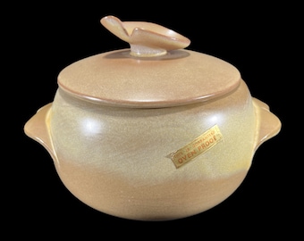 Vintage Frankoma Covered Casserole or Bean Pot - Plainsman Desert Gold, 4V, Round 2-Qt, 1960s- pottery, collectible, kitchen decor, Oklahoma