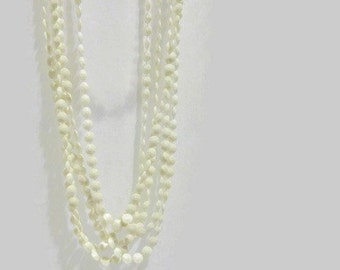 SALE - Vintage White 50" Multi-Strand Necklace - round disc-shaped plastic beads - long, beaded, metal clasp,costume jewelry, classic,simple