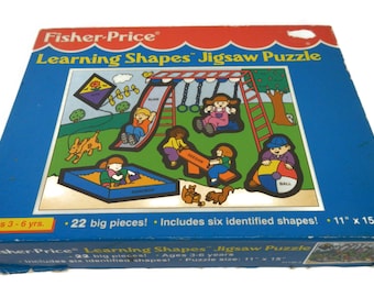Vintage Fisher Price Jigsaw Puzzle - 1993 - learning shapes, #1130-5 - toddler toy, game, 22 pieces, ages 3-6, playground, slide, kite, ball