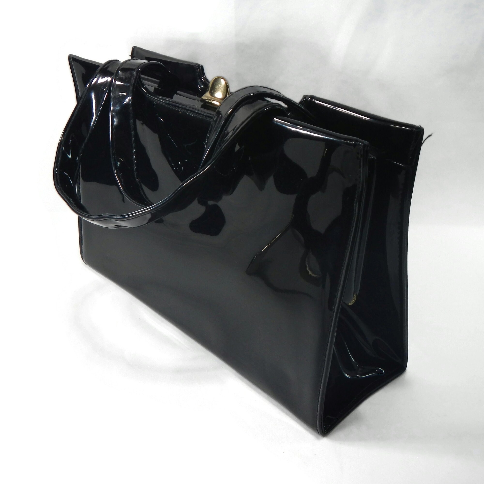 Vintage Black Purse or Handbag Black Patent Leather Look -  Sweden