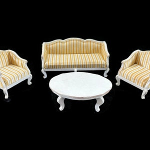 Vintage Lundby Dollhouse Miniature Sofa, 2 Chairs, Table Set - #9408, Lounge Royale, Sweden, 1970s, dollhouse furniture - wooden, doll house