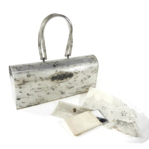RARE Vintage Wilardy Designer Purse or Handbag - marbled, pearlescent, acrylic, lucite, 1950s, long & narrow, mirror - retro, mid century