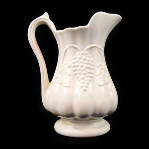 Vintage Red Cliff Ironstone Small Pitcher, 6.5" tall - grape design/motif, white, pottery - creamer, milk, farmhouse decor, country chic