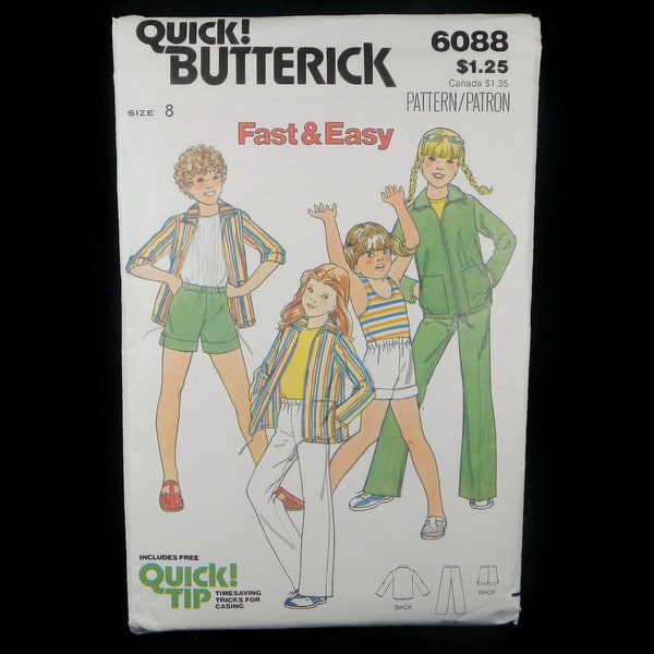 Vintage Butterick Sewing Pattern 6088- Girls' Jacket, Pants, Shorts, Size 8- children's, coat, slacks, fast, easy, semi-fitted, straight leg