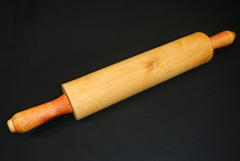 Vintage Wooden Rolling Pin With Red Handles Wood Farmhouse Image 0