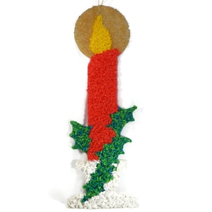 Vintage Christmas Candle Wall Hanging - melted plastic popcorn, 8" x 23" - holiday decor, window decoration, retro, kitschy, multi-color