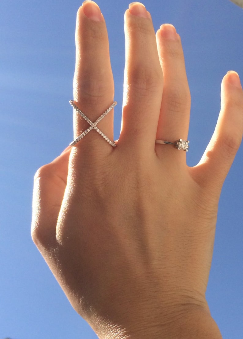 X Ring Criss Cross Ring Gold X Ring Silver Thin CZ ring Cross Cross Ring Connected Ring Knuckle Ring Mother/'s Day Gift