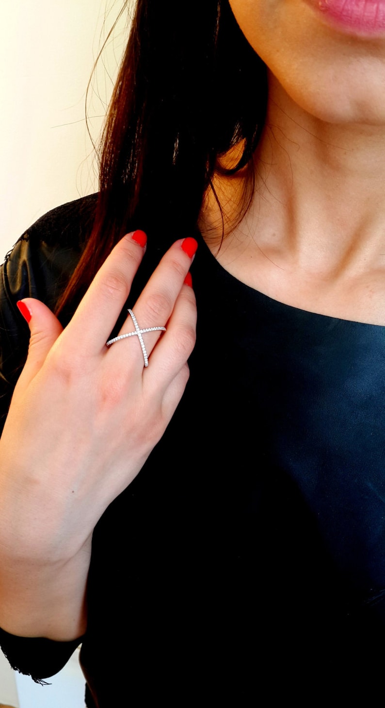 X Ring Criss Cross Ring Gold X Ring Silver Thin CZ ring Cross Cross Ring Connected Ring Knuckle Ring Mother/'s Day Gift