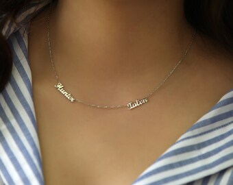 SALE %20 Personalized Two Name Necklace - Dainty Name Necklace - Tiny Name Charm - Any font Available - Bridesmaid Gift - Valentine's Day