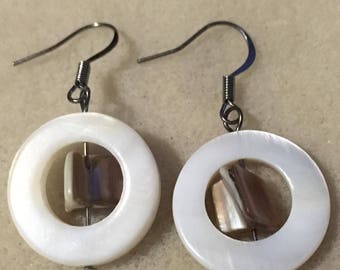 White Shell Rings with Shell Beads/ Shell Earrings/ Shell Dangle Earrings/ Dangle Earrings