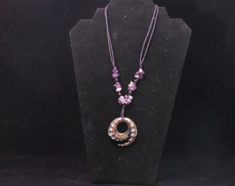 Donut Glass Pendant Necklace/ Purple Glass Pendant Necklace/ Beaded Necklace/ Amethyst Stone Necklace