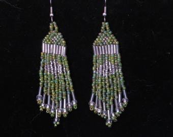 Transparent Rainbow Green & Clear Beaded Tassel Earrings/ Beaded Tassel Earrings/ Dangle Earrings/ Beaded Earrings