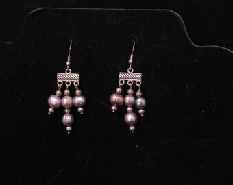 Handmade Dangle Pearl Earrings, Silver Plated Fish Hook