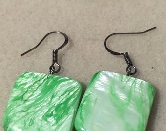 Green Square Shell Earrings/ Shell Earrings/ Natural Earrings/ Shell Dangle Earrings