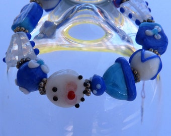 Bracciale invernale in vetro lavorato a lume / Bracciale invernale fatto a mano / Bracciale con perline