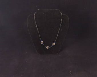 Blue,Black with Sun & Moon Accents Necklace/ Beaded Sun/Moon Necklace