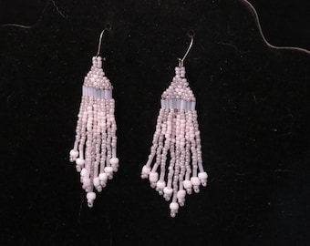 Transparent Light Pink Tassel Earrings/ Light Pink Dangle Earrings/ Beaded Earrings