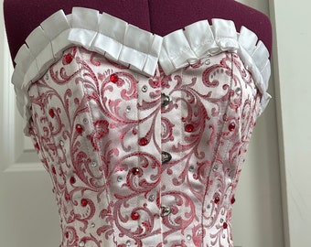 Pre-Owned: Steal Boned Waist Training Red and White Paisley Corset