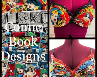 Custom Order: Comic Book Burlesque Nerdlesque Rave Festival Costume Bra