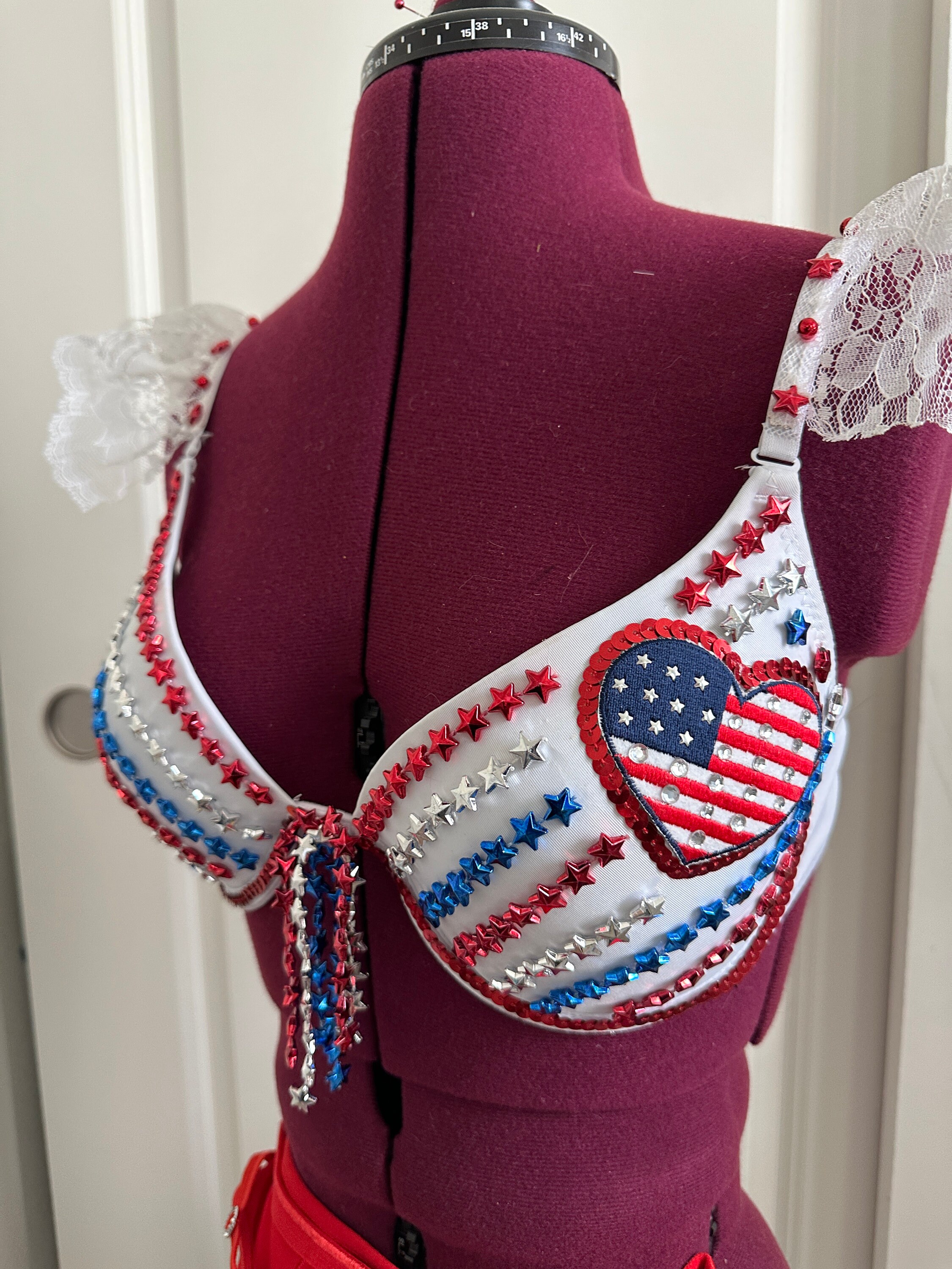 トップス if six was nine STRING BRA AMERICAN FLAG Arsimus USA Patriotic 4th of July American Flag Sequins Bra