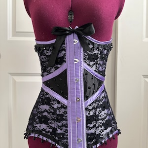 Pre-Owned: Purple Black Lace Long Hourglass Underbust Corset