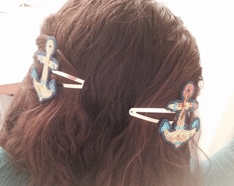 Pinup Sequin Anchor Hair Clips